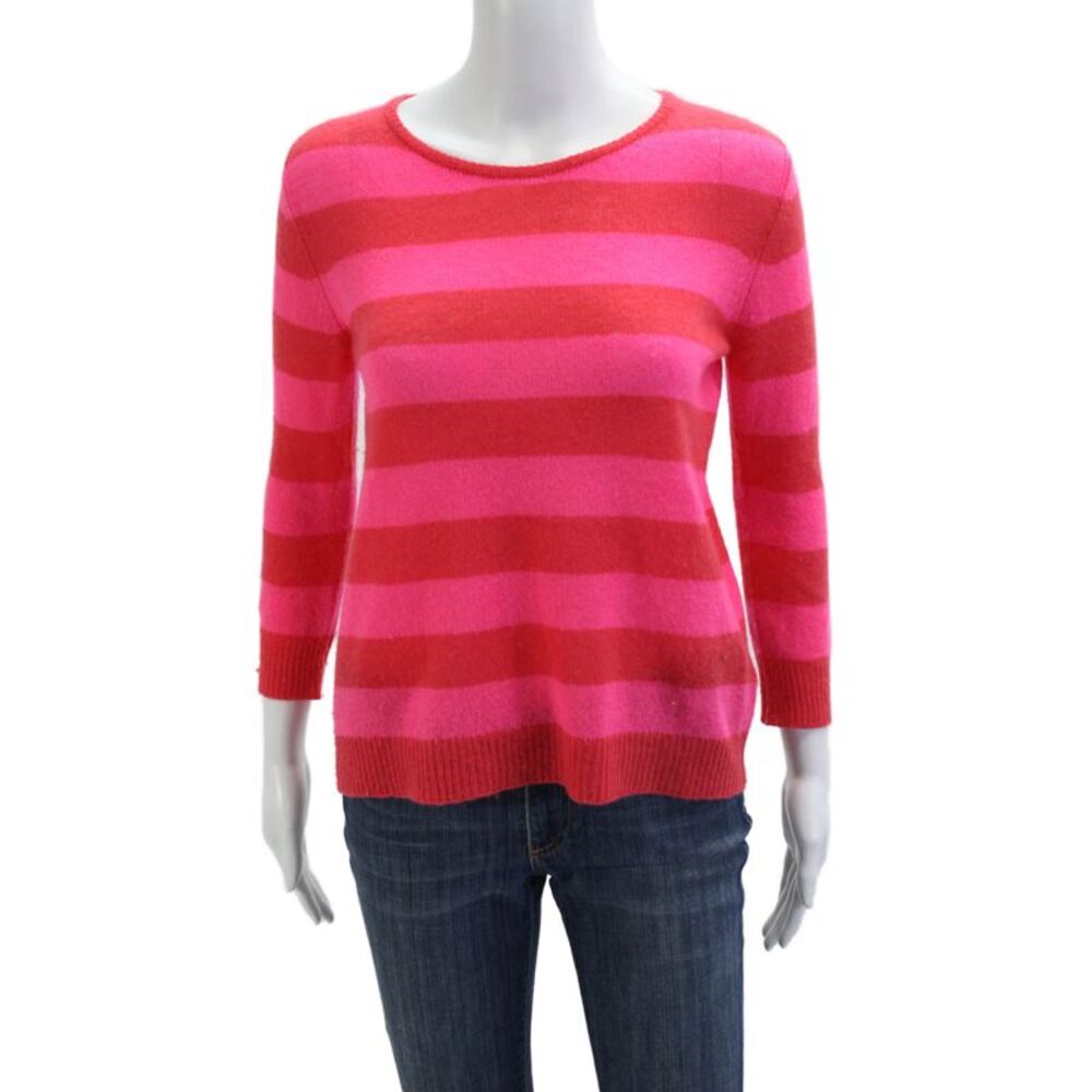 Jumper Women Pink Cashmere Pullover Sweater Round Neck 3/4 Sleeve Size 1
